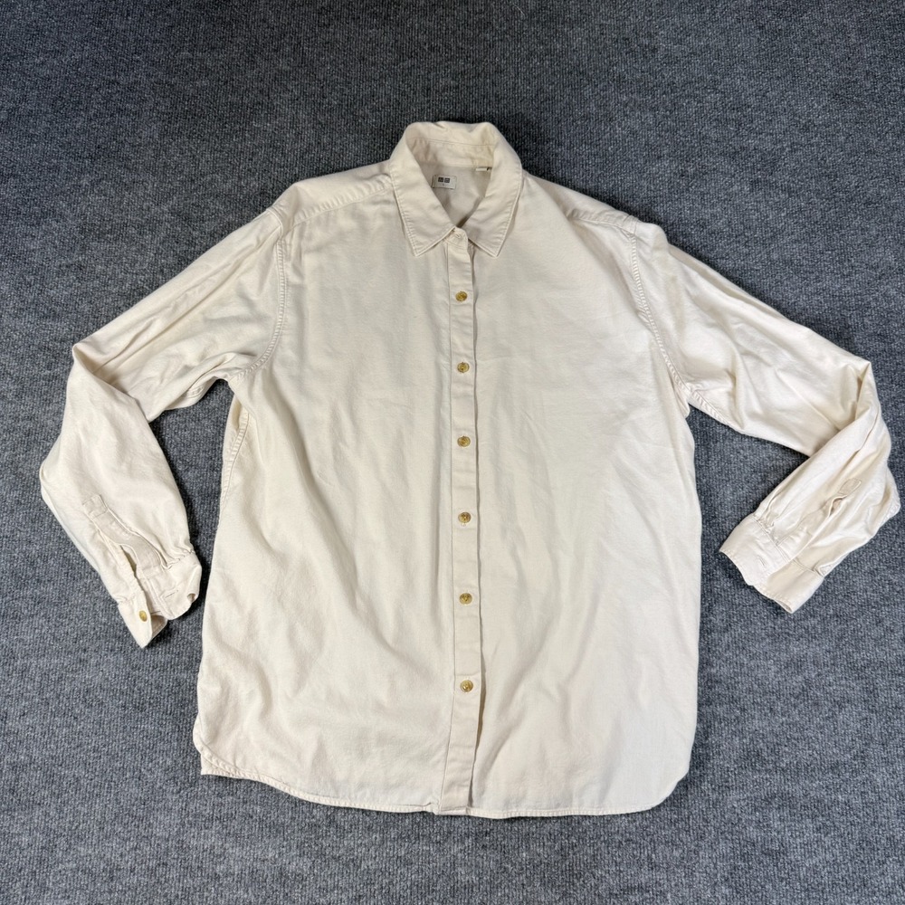 Uniqlo Beige Long Sleeve Cotton Button-Down Shirt Mens Size Large
